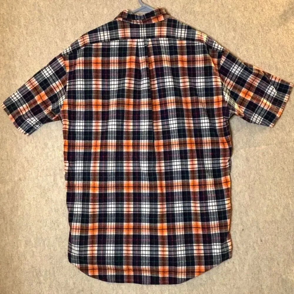 Vintage Ralph Lauren Blake Mens XL Short Sleeve Plaid Shirt Navy Orange